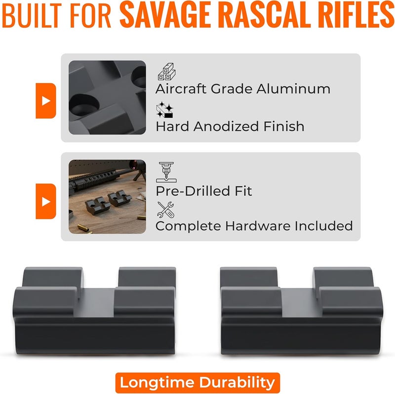 Gotical Store | 2-PC Each 21.2 Inch Rails for Savage 70459 Rascal Scope Mount Base Kit Hard Anodized Aluminum w/Matte Black Finished - Image 4